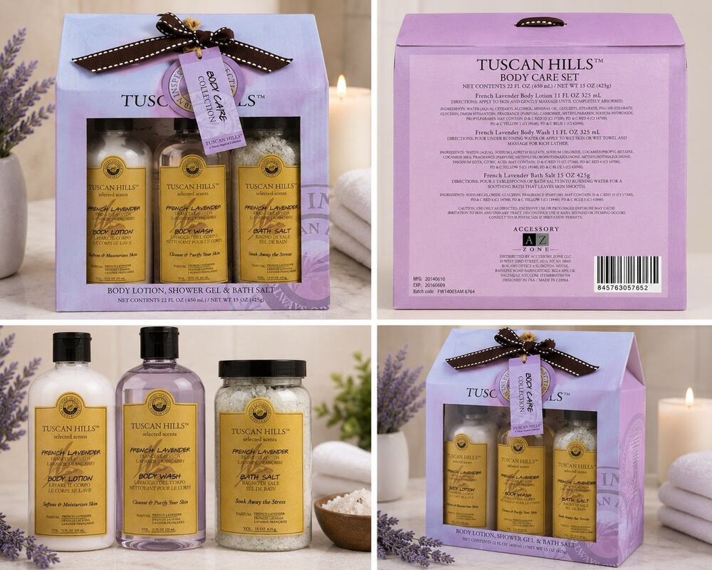 Tuscan Hills French Lavender Body Care Gift Set Lotion Shower Gel Bath Salt